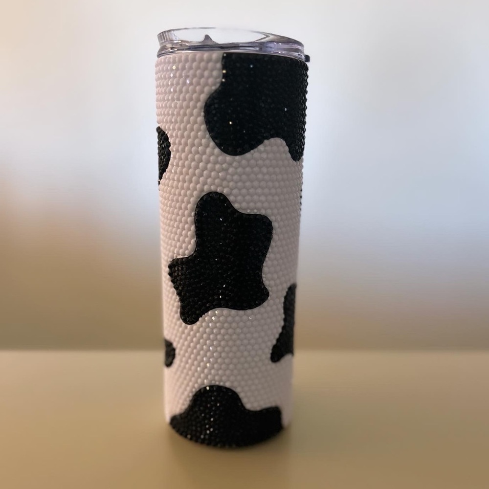 Handmade Cow Print Rhinestone Tumbler